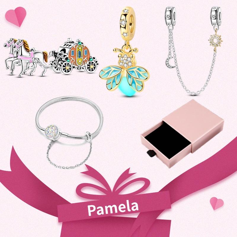 Pink Heart Charm Set 925 Original Silver Charms Bracelet With Gift Box For Women Wedding Anniversary Jewelry Gift 4pcs/lot