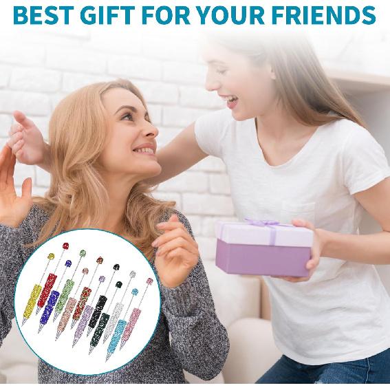 6Pcs Beadable Pens Bulk, Glitter Ballpoint DIY Beads Diamond Pens Beadable Items Making Kit Beads Supplies Bling Pen, Cute Pencils for DIY Making