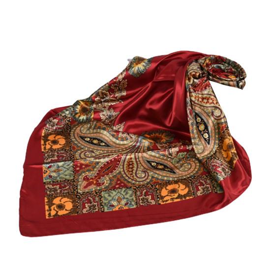 Big Cashew Flower Print Hair Scarf Sun Protection Imitation Silk Square Smooth Retro Neckerchief Scarf for Outdoor