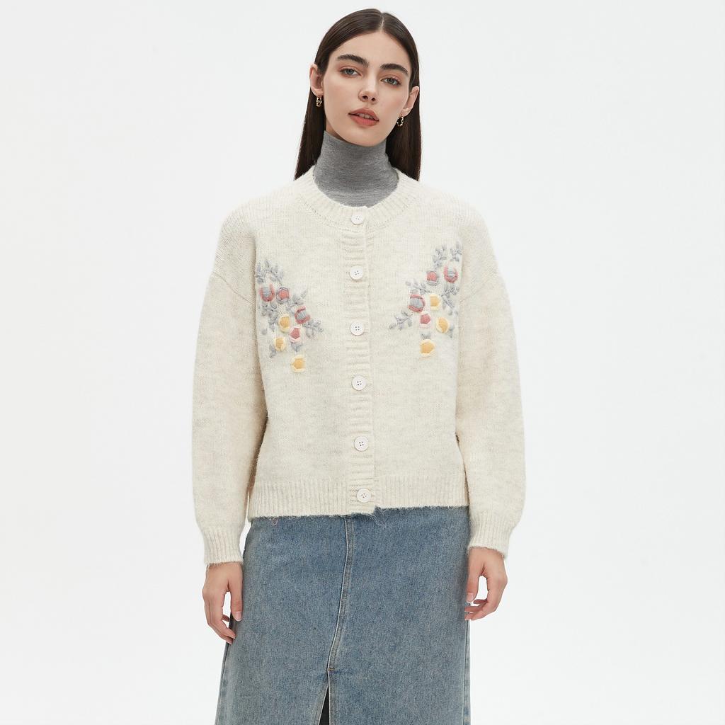 DIMANAF 2025 Sweaters Buttons Embroidery Cardigan Autumn Pockets Women Print Sweaters Knitting Loose Sweater