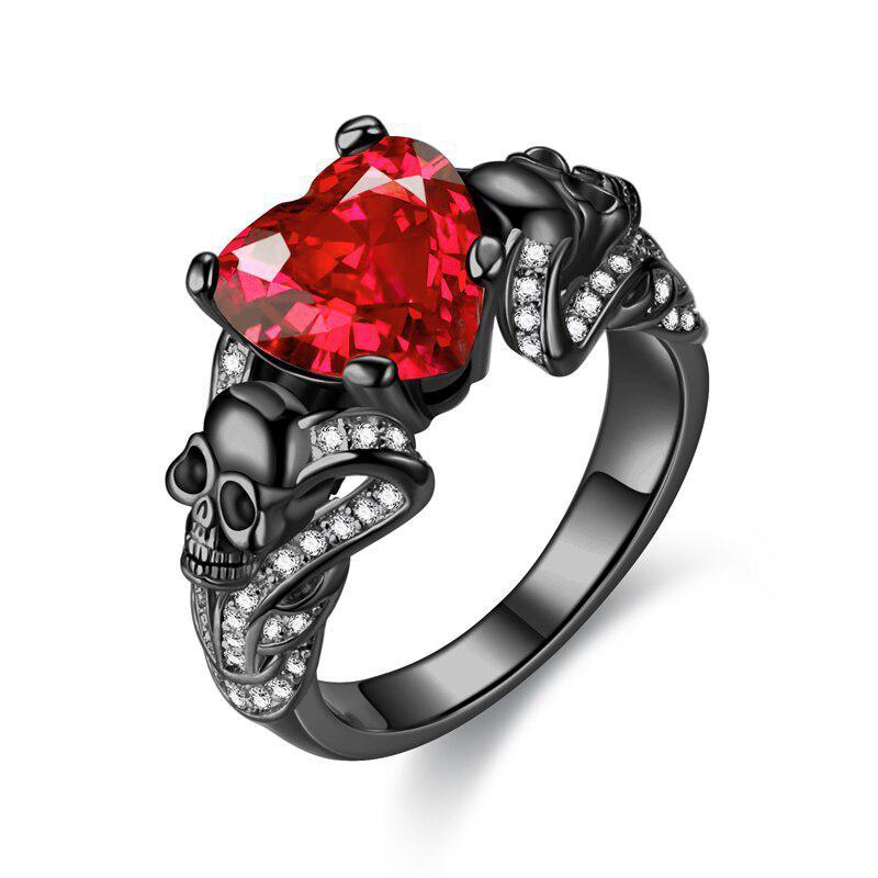 

Gothic Skull Black Rings Red Purple Crystal Ring Cocktail Party Halloween Biker Rings for Women Christmas Gifts 9&Black Gun Plated красный