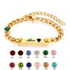 Personalized Little Girl Boy Bracelet with Birthstone,Customzied Name Curb Chain Adjustable Birthday Gift