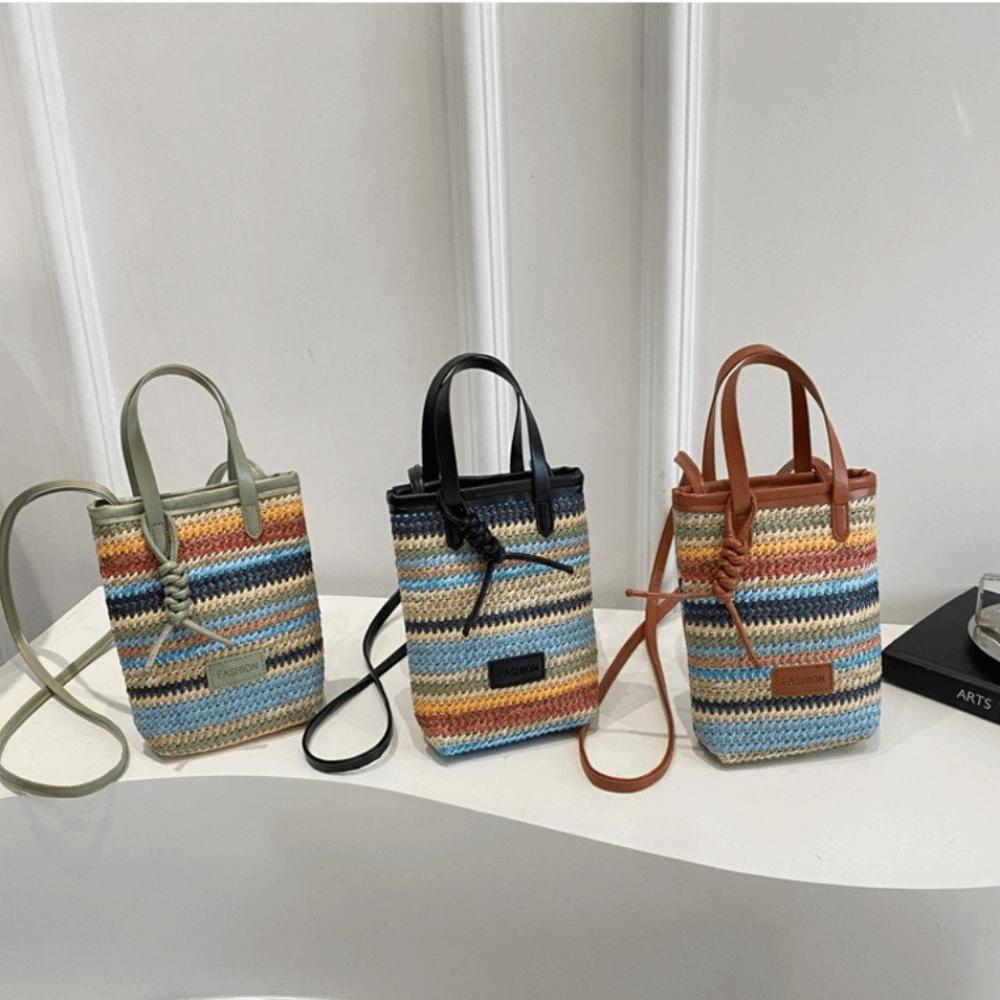 Fashion Contrasting Color Straw Messenger Bag All-match Light Weight Straw Crossbody Bag High Capacity Weave Beach Bag Daily Use