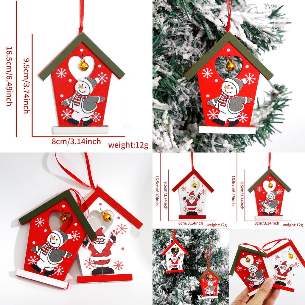 Adorable European And American Style Wooden Christmas Cottage Hangings With Santa And Snowman Designs