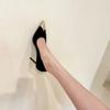 Large size 2025 black patent leather sexy spring new pointed women's metal head high heels temperament stiletto shoes