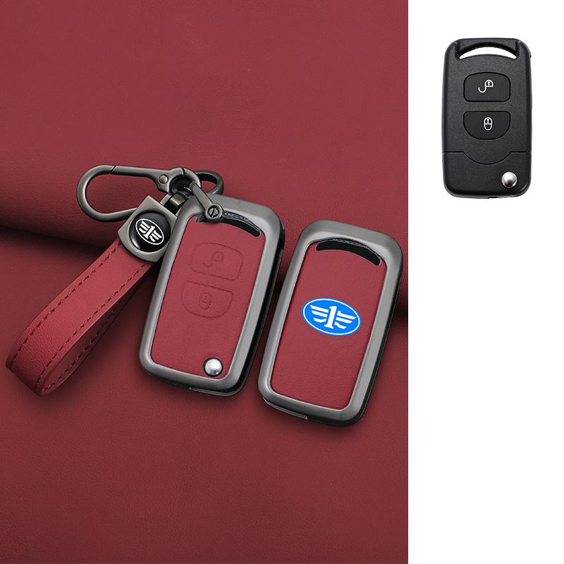 Car Flip Remote Key Case Cover Holder Shell Fob For Faw Jiefang J6P J7 J6L Jh6 Zinc Alloy Leather Protect Keychain Accessories