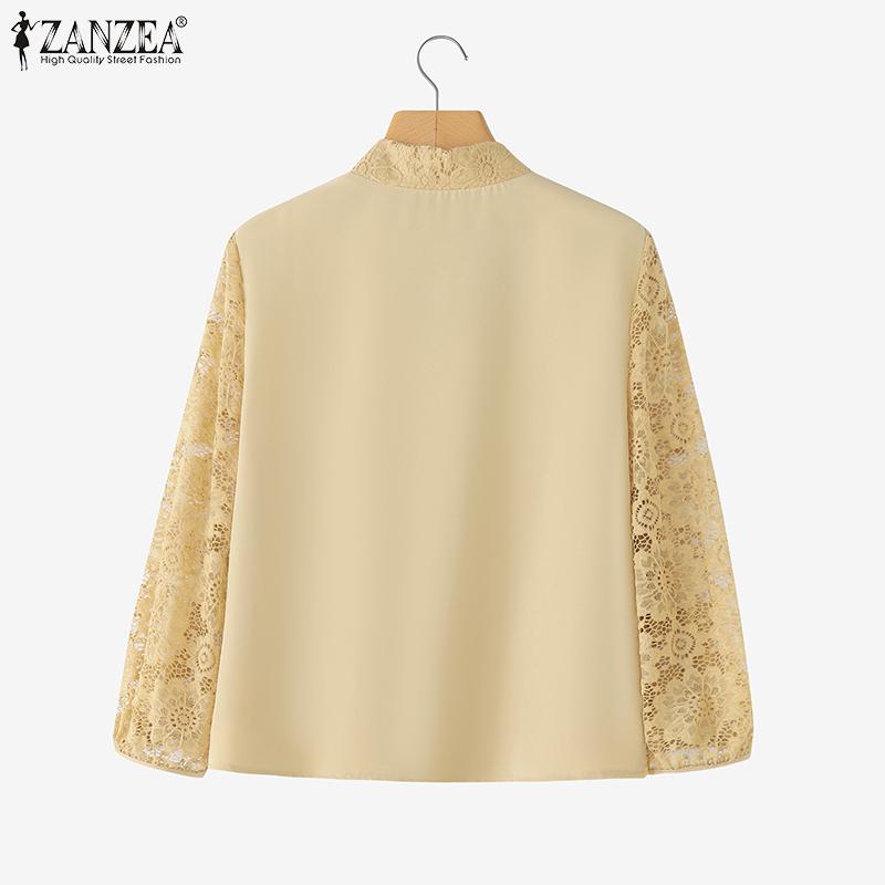 ZANZEA Bluză casual de damă cu decolteu în V, mâneci 3/4 și dantelă patchwork