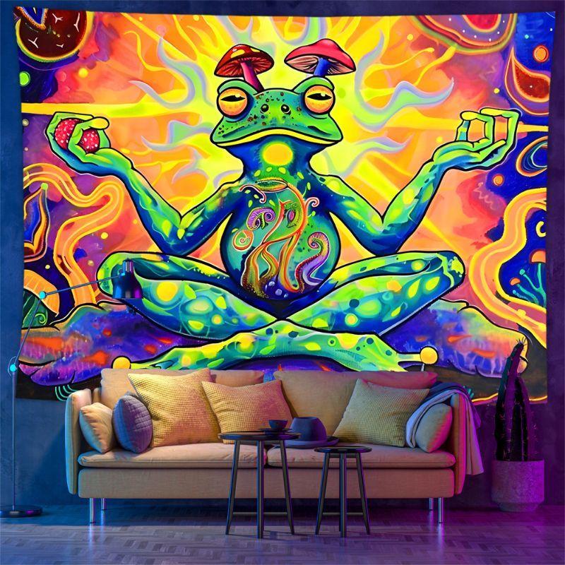VIKAMA Night Light Illusion Meditation Frog Mushroom Tapestry Hippie Style Atmosphere Wall Hanging Bedroom Yoga Room Home Decor