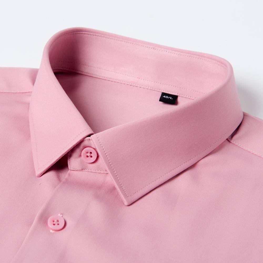 Classic Solid Men's Four Seasons Regular Fit Long-sleeved Dress Shirt, Business Formal Style, Slight Stretch Comfortable Modal
