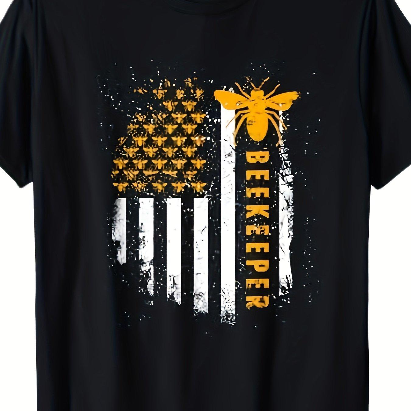 Beekeeper American Flag Bee Graphic Mens Cotton TShirt Casual Short Sleeve Tee S