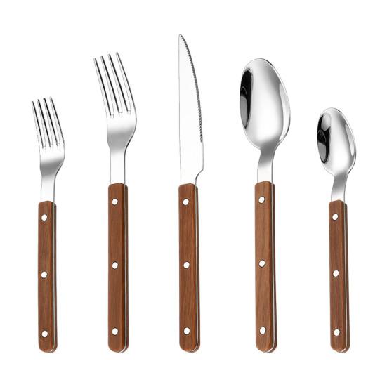 

Tableware Set Classic French Design 5pcs Stainless Steel Cutlery with Imitation Wood Handle Dishwasher Safe Flatware Set Rust-Resistant Steak Knives A