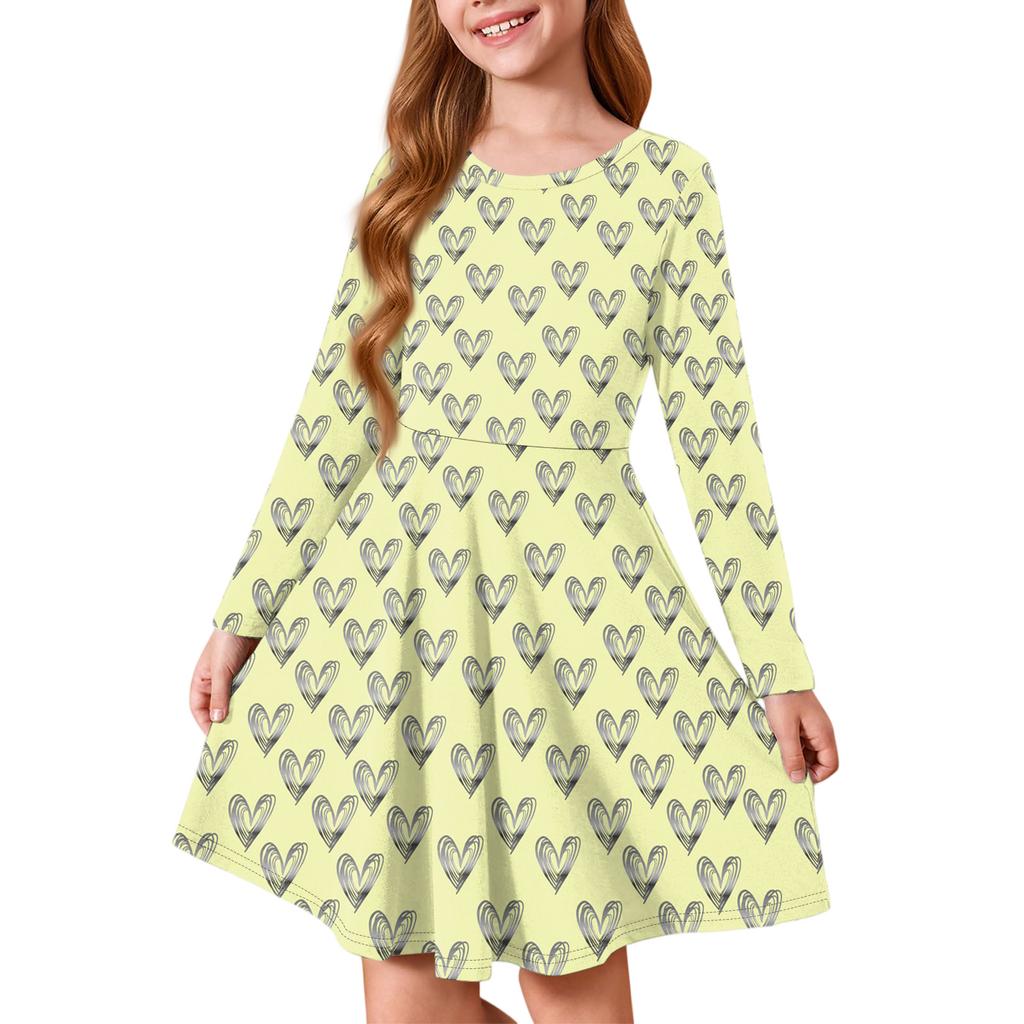 Girls' Summer Princess Dress - Long Sleeve A-Line T-Shirt Dress Valentine's Day