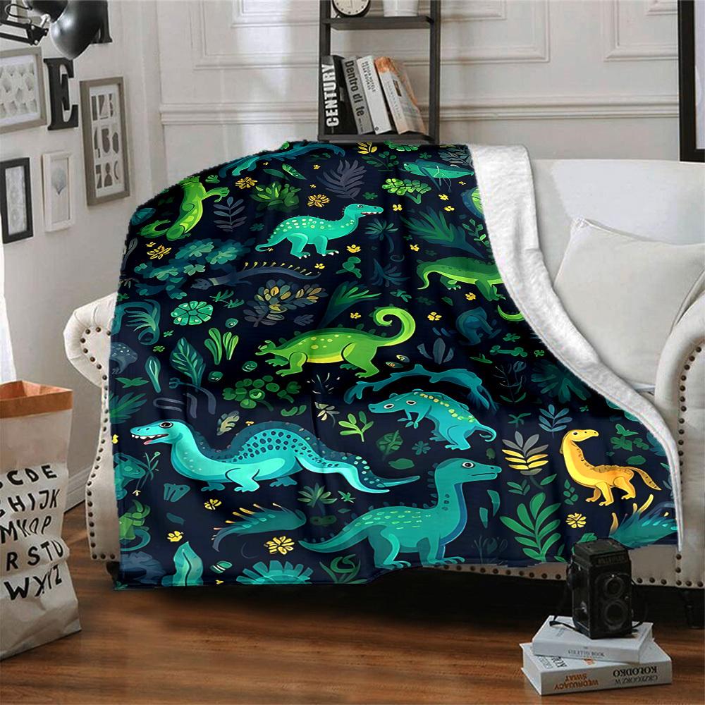 1pc Dino Jungle Blanket, Lightweight Flannel Throw Blanket for Sofa, Bed, Travel, Camping, Living Room, Office, Couch058