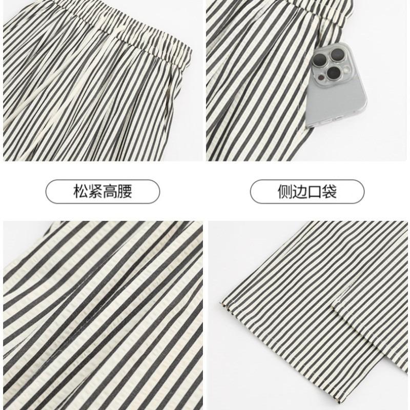 Lazy wind vertical striped wide-leg pants women's spring new products loose cover meat and thin high waist casual floor pants straight-leg pants