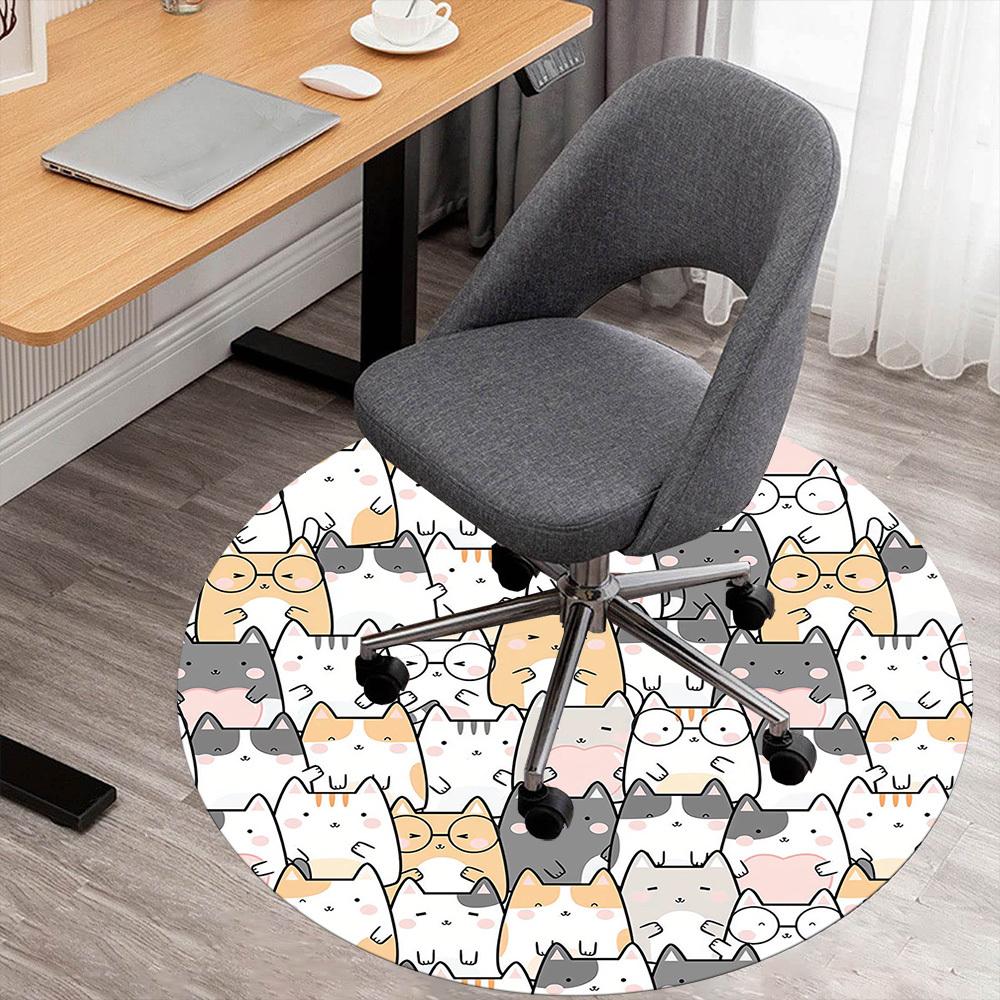1pc Cat Circle Round Chair Mat Area Rug - Non-Slip, Floor Mat for Office, Bedroom, and Indoor Decor -1002090