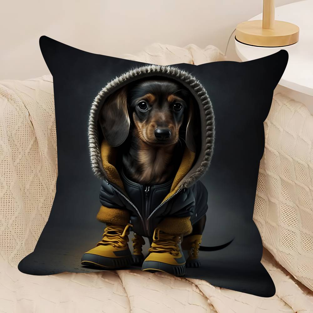 Cartoon Dachshund Dog Pillow Case Removable Washable Cushion Cover – All-Season Soft Linen