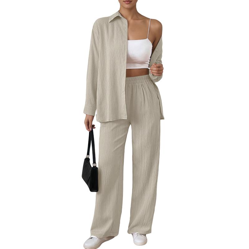 ZANZEA Women Long Sleeve Button Blouse and Pants Casual Two Piece Suit Sets