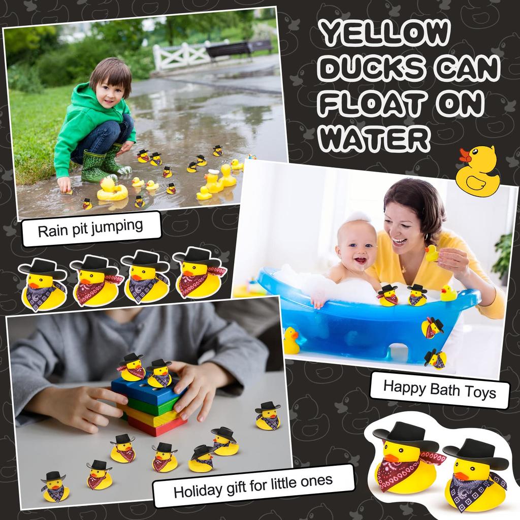 6-60 Set  Brown Cowboy Rubber Duck Bulk Mini Yellow Duckies Party Tiny Ducks Toy Bandanas For Summer Shower Party Favor