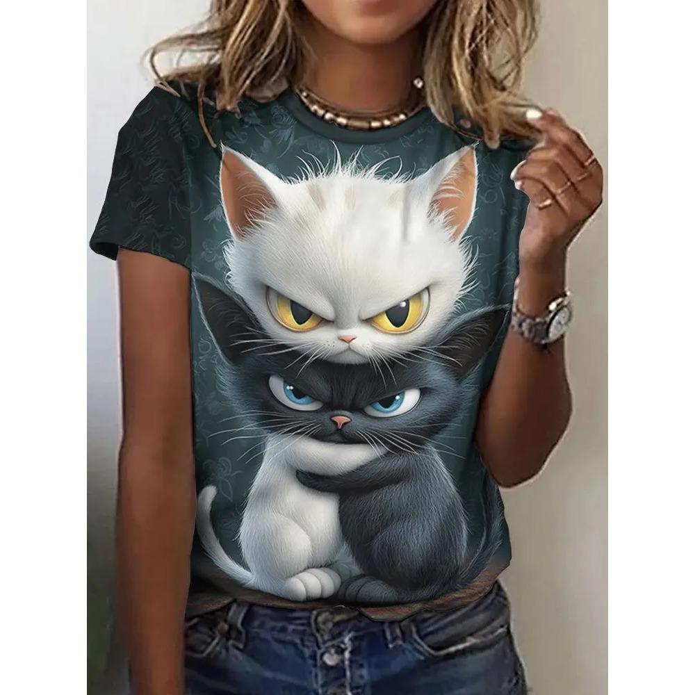 Women's T-shirt 3D Pattern Printed Casual Short Sleeved O-Neck Top Fashionable Street Women's Clothing