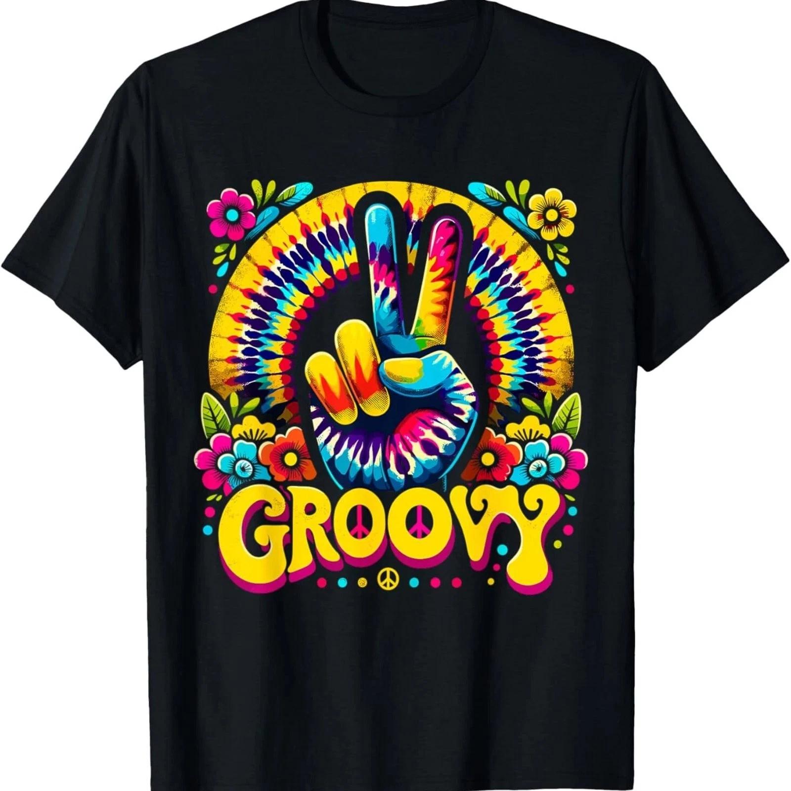 Groovy Tie Dye Peace Sign Hippie Graphic Tee Unisex Cotton 2XL