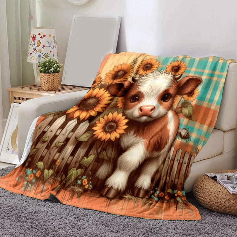 

1pc Highland Cow Printing Lightweight Flannel Blanket, Comfortable and Warm Blanket, for Camping Sofa Bed and Couch Office, in All Seasons 130cmx150cm