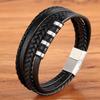 MenneM Multi Layered Stainless Steel Wrap Bracelet Men Women Black Wrist Band Custom Name Gold Plated Geometric Charm Trendy