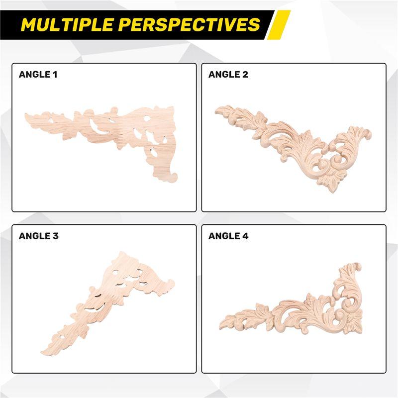 AEE4-4Pcs/Set Wood Carved Corner Onlay Applique Unpainted Frame Cupboard Cabinet Decal For Home Furniture Decoration