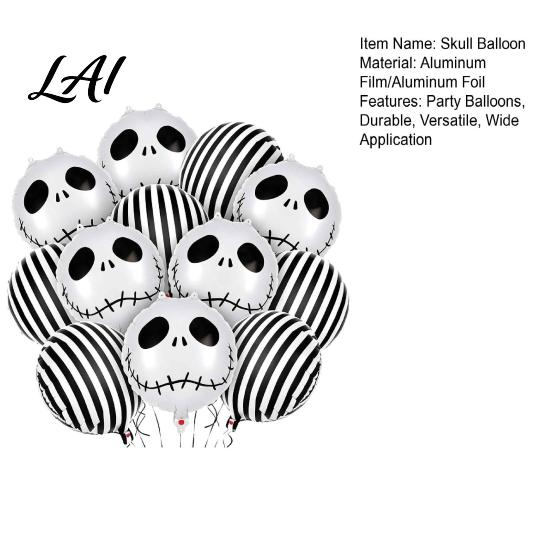 Indoor Outdoor Holiday Decor 12PCS Halloween Skull Balloon Set Aluminum Foil Balloons Black And White Balloons Striped Realistic Print for