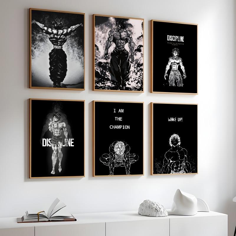 B-BakiES Muscle Man Japan Anime Poster Sticky Wall Art Printing Waterproof Home Living Bed Room Bar Hallway Aesthetic Decor
