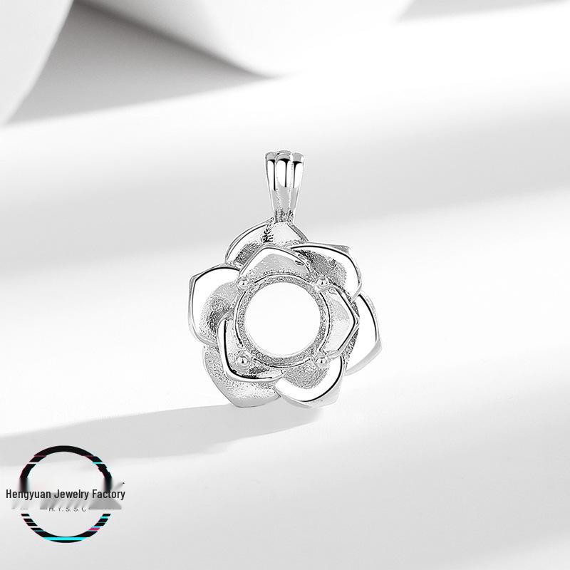 

Rose Flower Pendant Necklace: Women s DIY Inlay Round Cabochon Imitation 925 Silver Setting Model W123 Round 8mm