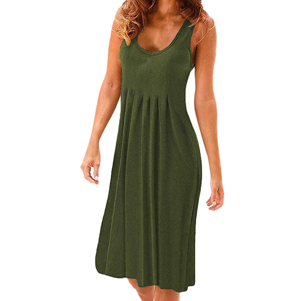 

Ramidos женское летнее сексуальное однотонное плиссированное повседневное мини-платье без рукавов XL зелёный