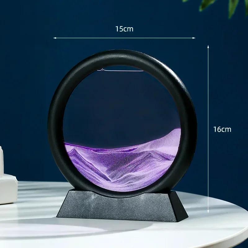 3D Ruchomy Obraz Sztuki Piasku Okrągły Szkło Głębinowy Krajobraz Piasku Klepsydra Ruchomy Piasek Rzemiosło Płynący Obraz Biuro Wystrój Domu Prezent
