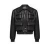 American retro high-end silhouette short leather jacket men's and women's multi-pocket lapel ruffian handsome fried street motorcycle leather jacket