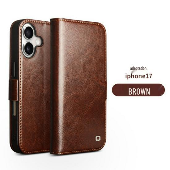 Chali Shi Genuine Leather iPhone 17 Pro Max Flip Case with Magnetic Buckle, Air Stand, and Card Slot
