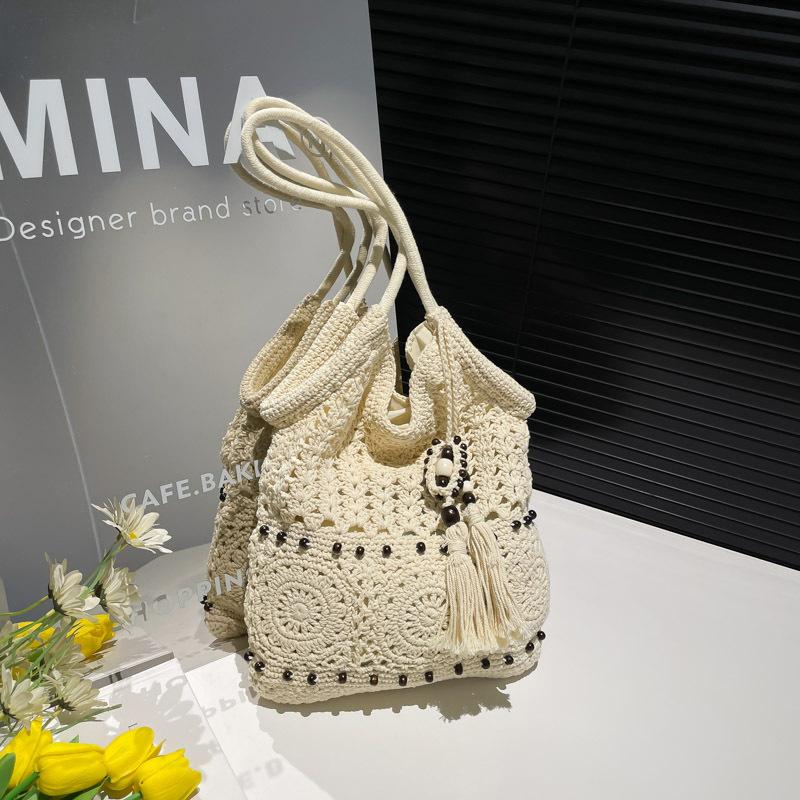 Literary woven bag women's new seaside vacation shoulder armpit tote bag casual beach bag