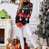 BITCED Women's Long-Sleeve High-Neck Sweater Fall/Winter Pullover Snowman Christmas Sweater