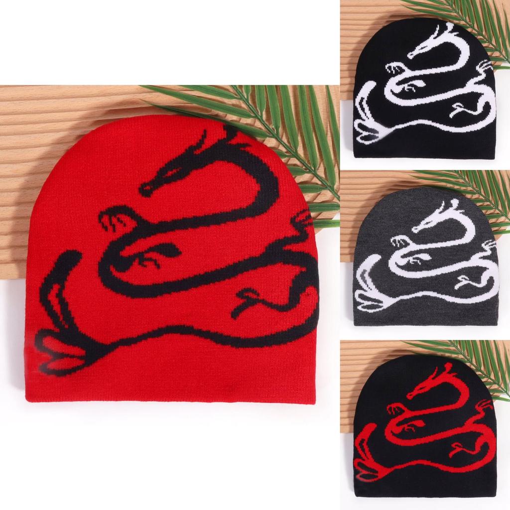 Streetwear Dragon Pattern Beanie For Men Women Warm Autumn Season