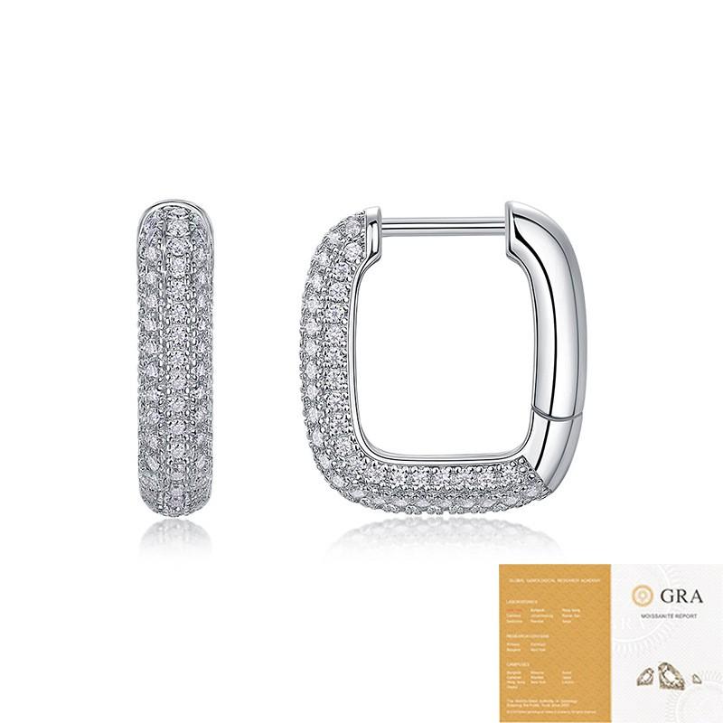 Elegant Geometric Hoop Earrings With Lab-Created Moissanite Stones Sterling Women Daily Wear