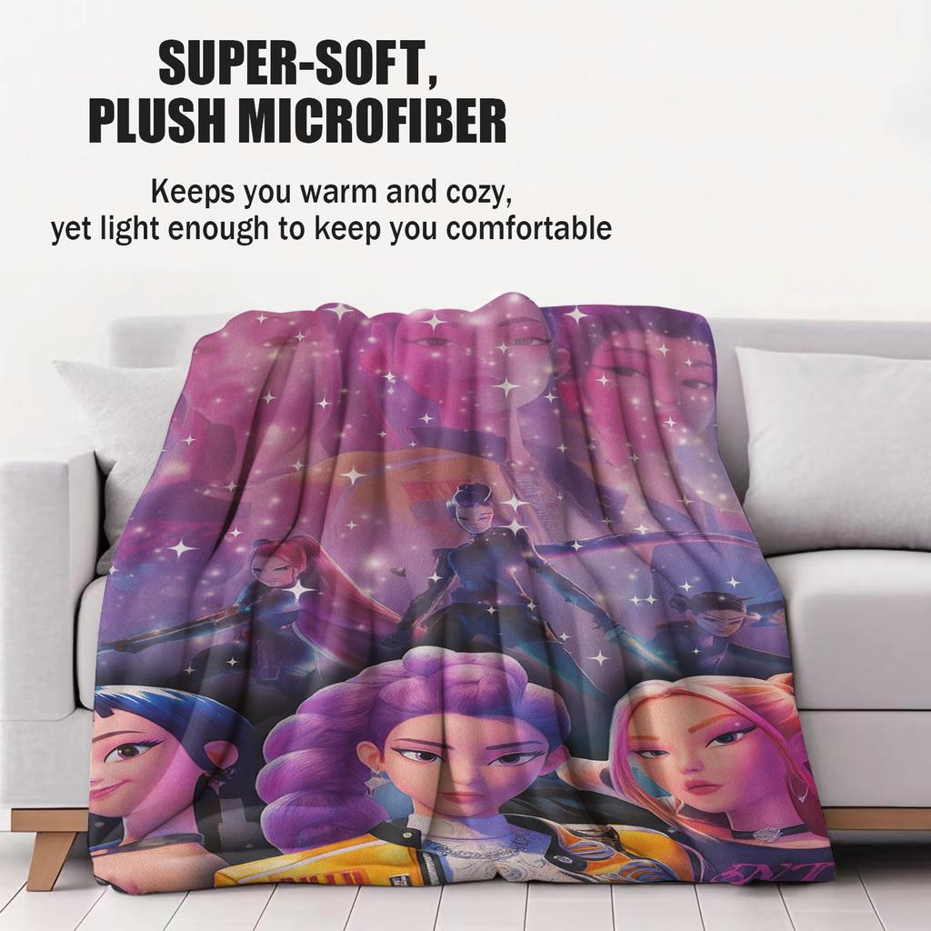 K-pop Girl Group HUNTR/X Starlight Themed Flannel Blanket for Adult Quality Soft Warm Universal Blanket for Travel Picnic Home
