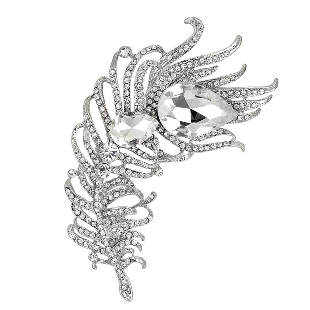 Women Girls Xmas Gift Refined Brooches Peacock Feather Pattern Breastpin with Shimmer Rhinestone