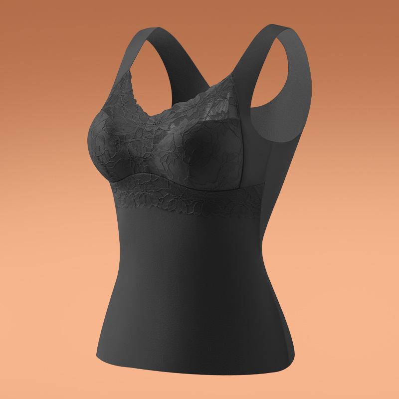 Women's Seamless German Velvet Warm Vest with Built-in Bra