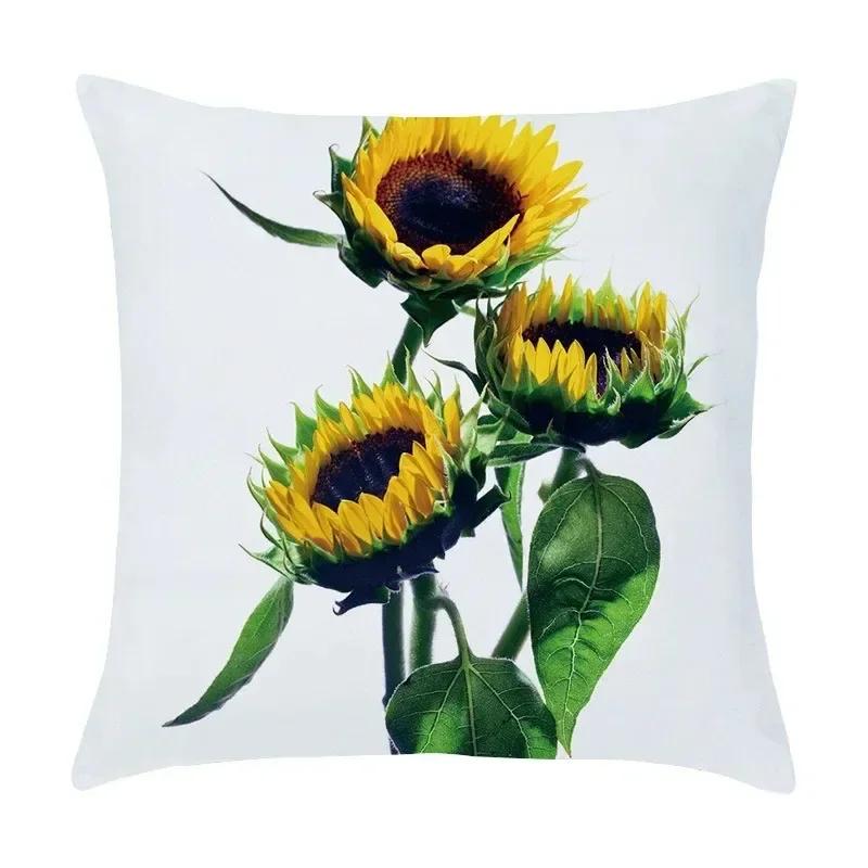 Luxury Home Decor Pillow Cover Living Room Sofa Cushion Cover Oil Painting Sunflower Photo Pattern Cushion Cover