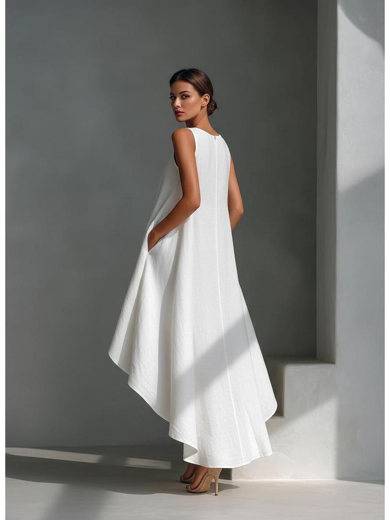 2026 Spring Women's Cotton Linen Irregular Sleeveless Dress