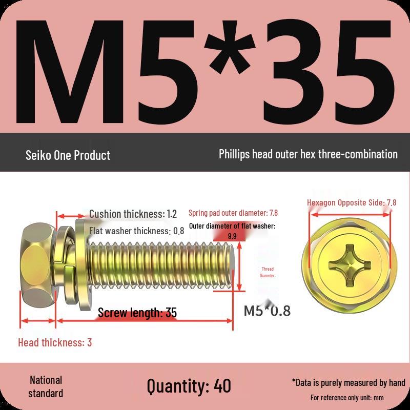 Concave Head Hexagon Combination Bolt Set with Spring Washer and Gasket - 3 Pieces