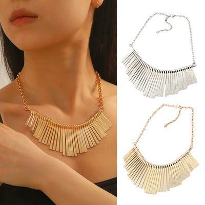 Sparkling Bars Choker Metallic Necklace Bib Chunky Collar Fringe Necklace Metal Tassel Punk Jewelry for Women