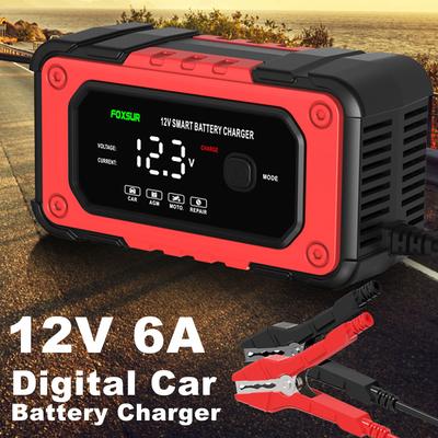 Büyük Ekran Otomatik Akü Şarj Cihazı Araba Aksesuarları 6A 12V Araba Motosiklet Kamyon Akü Şarj Cihazı ABD/AB Fişi Araba Şarj Cihazı