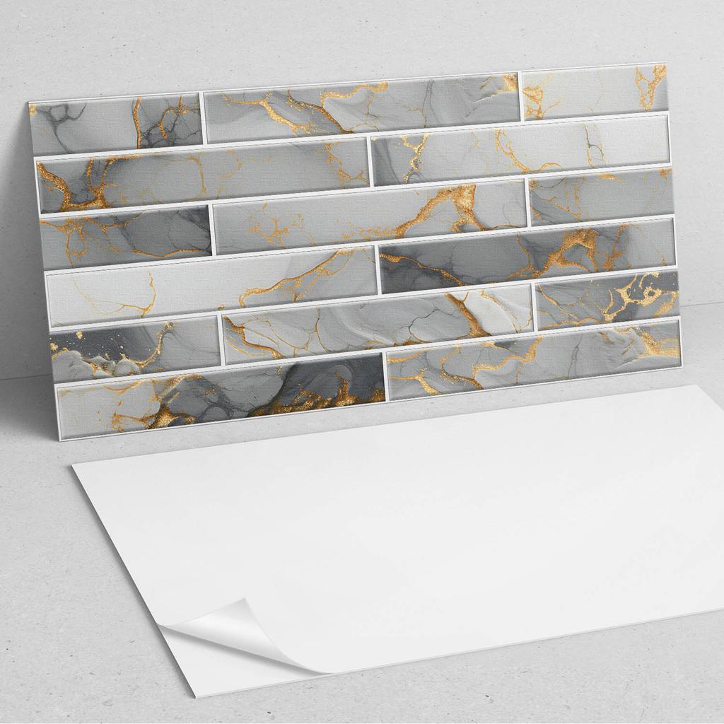 Vinyl Decorative Panel with Graphics for Kitchen or Bathroom 100x50 Cm Elegant Marble Pattern