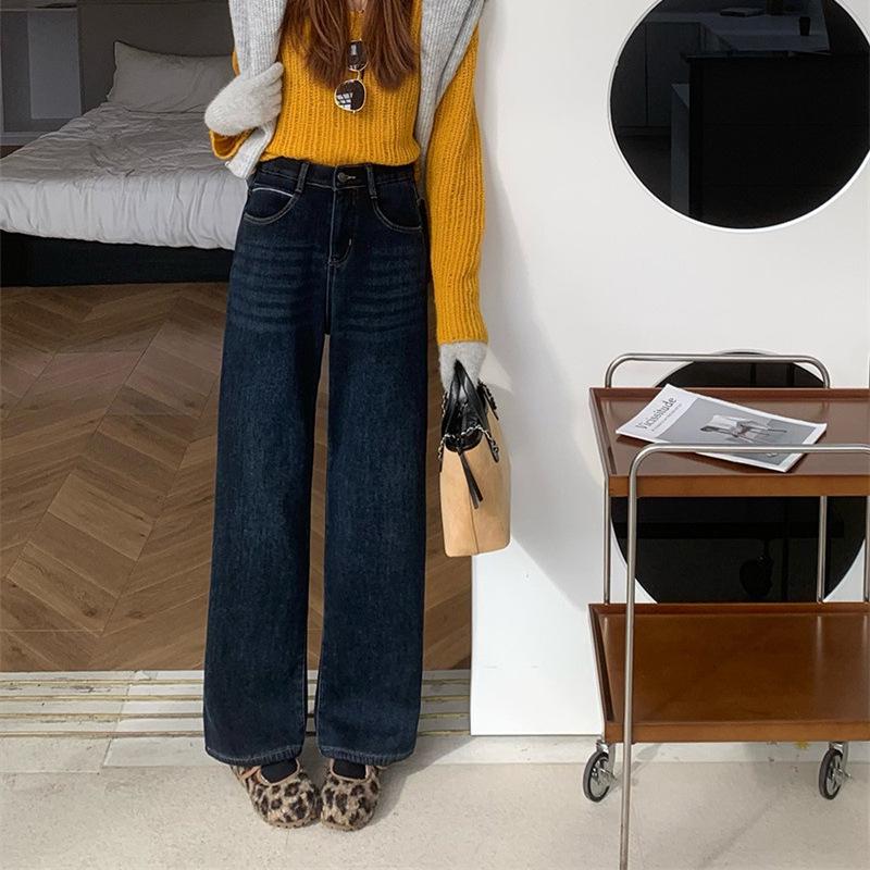 Womens' 2025 Winter Plus Size Fleece-Lined High-Waisted Straight Leg Jeans