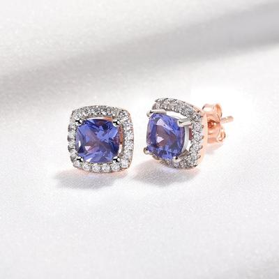 Ohrstecker aus 925er-Sterlingsilber mit Tansanit-Edelstein, zarter Ohrstecker für Damen, luxuriöser edler Schmuck, Rosévergoldung