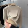 Damen Winter Strickpullover mit Samtfutter - Halber Rollkragen, Einfarbig, Warmes Innenoberteil